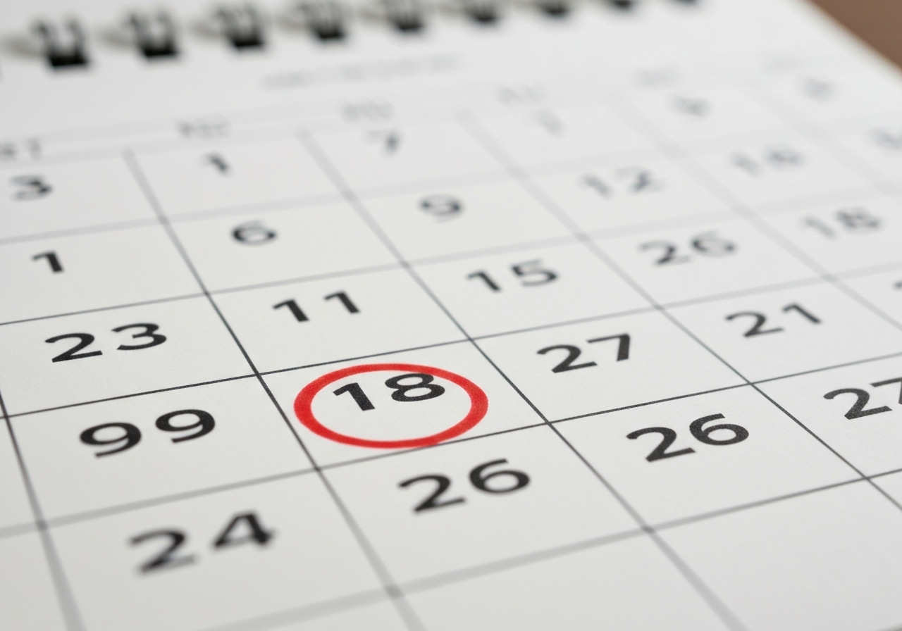 カレンダーの日付に赤い丸がつけられており、借金返済の相談タイミングの重要性を示している。