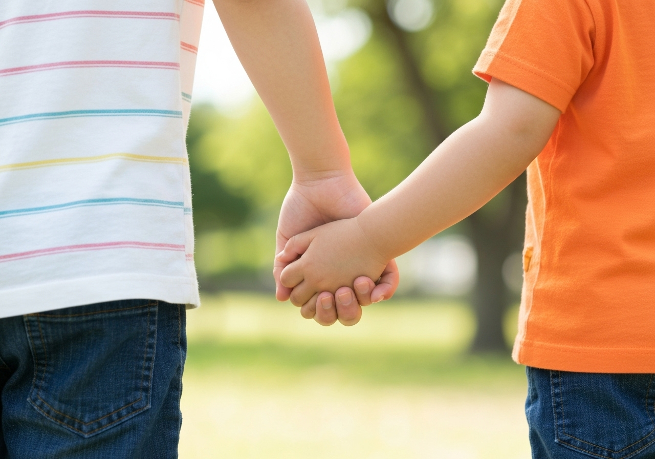 親と子が手をつないでいる様子。債務整理後も家族の絆は変わらず、子供の未来を守れることを象徴している。