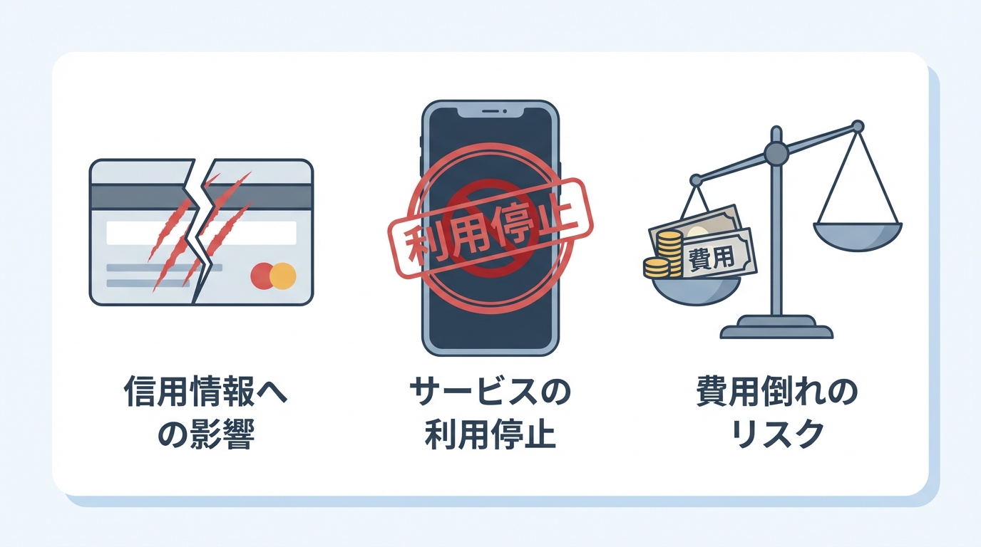 後払い決済を任意整理する3つのデメリットを示した図解